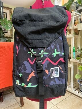 Quiksilver Black Backpack with Multicolor Neon Print